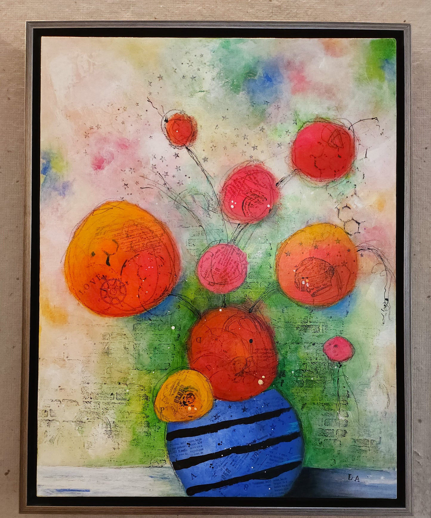 14" x 18" Blue Striped Vase