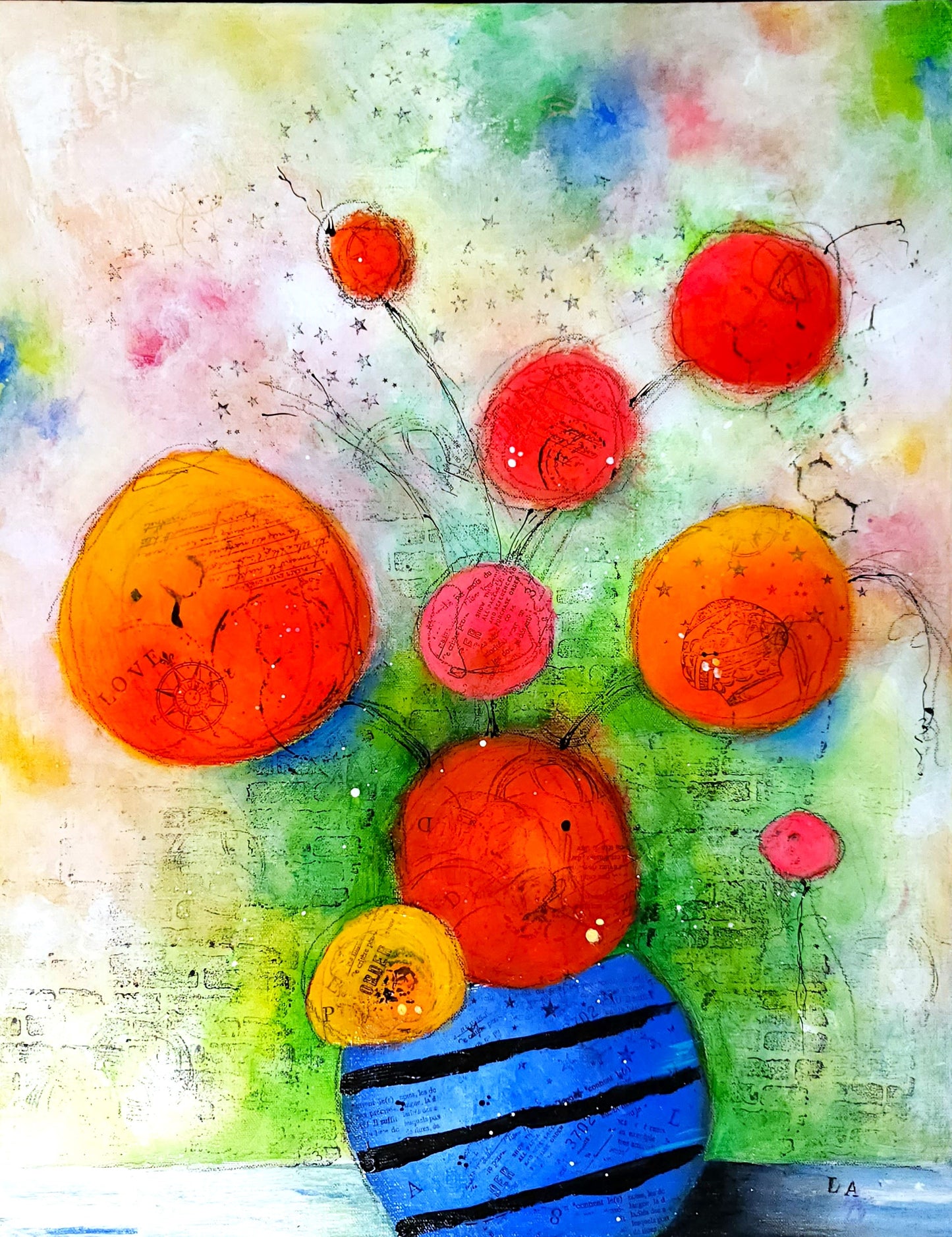 14" x 18" Blue Striped Vase