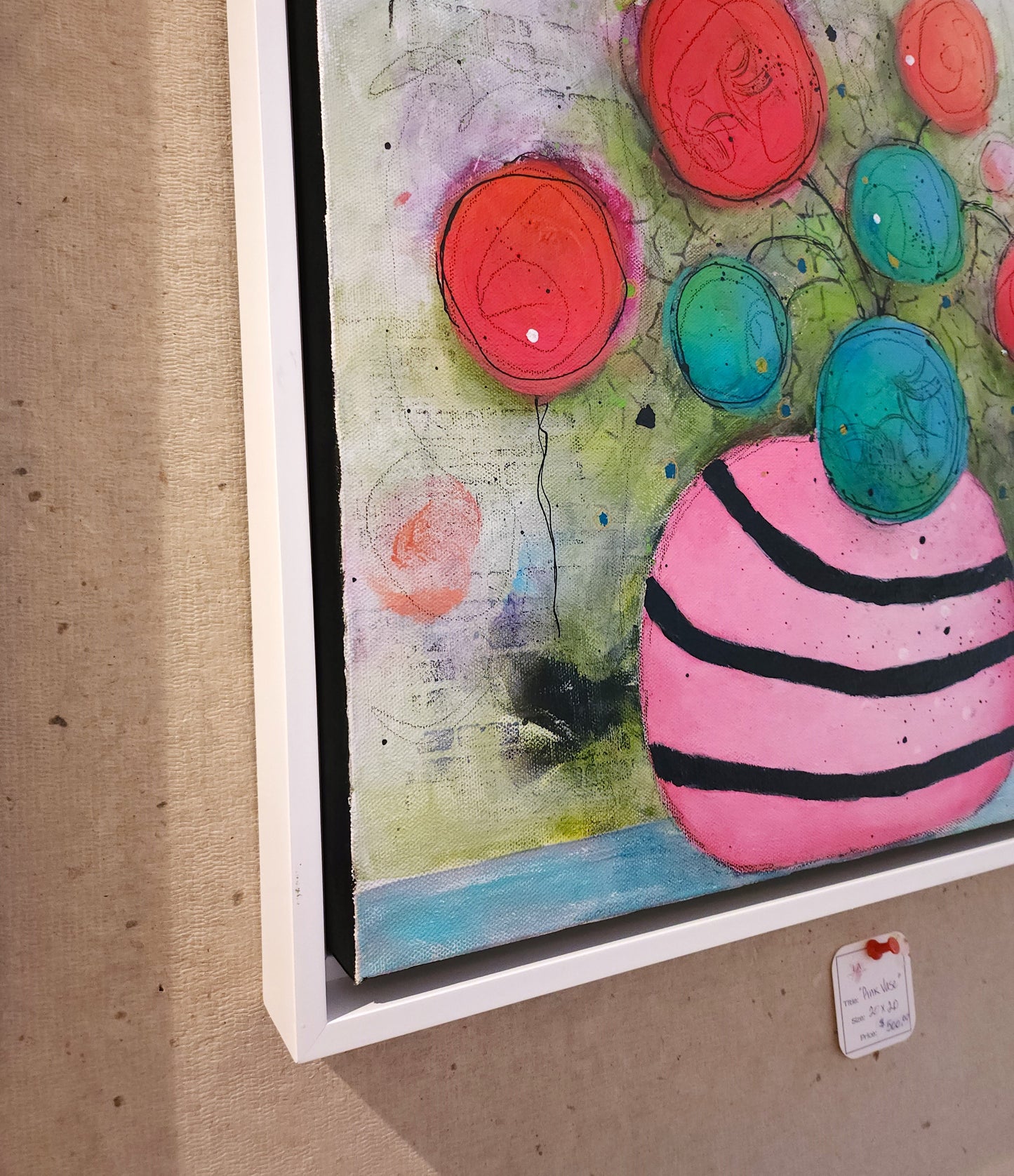 20" x 20" Pink Striped Vase
