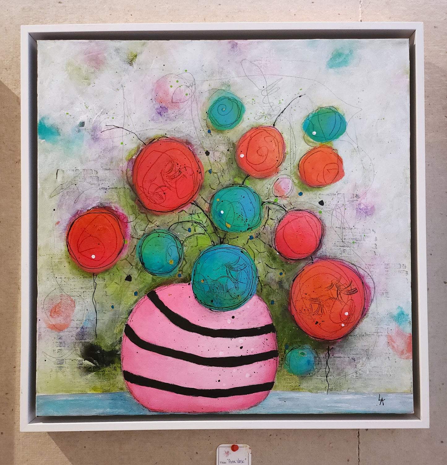 20" x 20" Pink Striped Vase