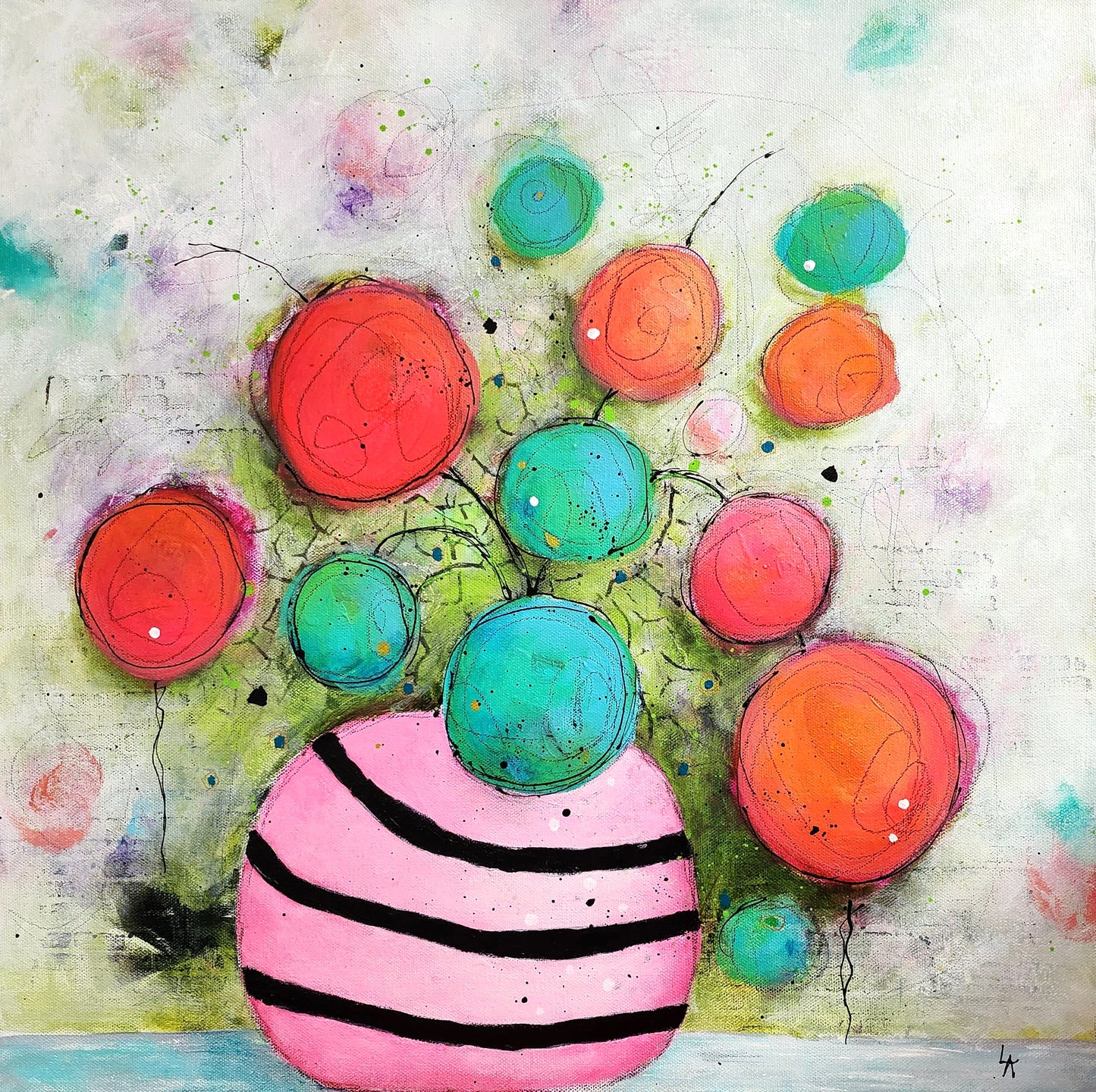 20" x 20" Pink Striped Vase